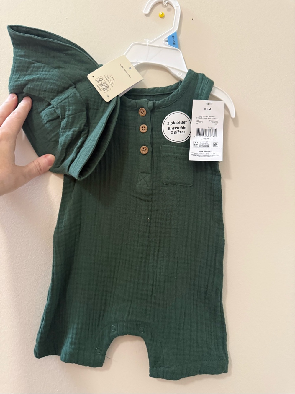Deep Green Baby Muslin Hat & Romper Set by